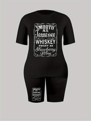  Slogan Print Short Sleeve Crop Top & Shorts Set