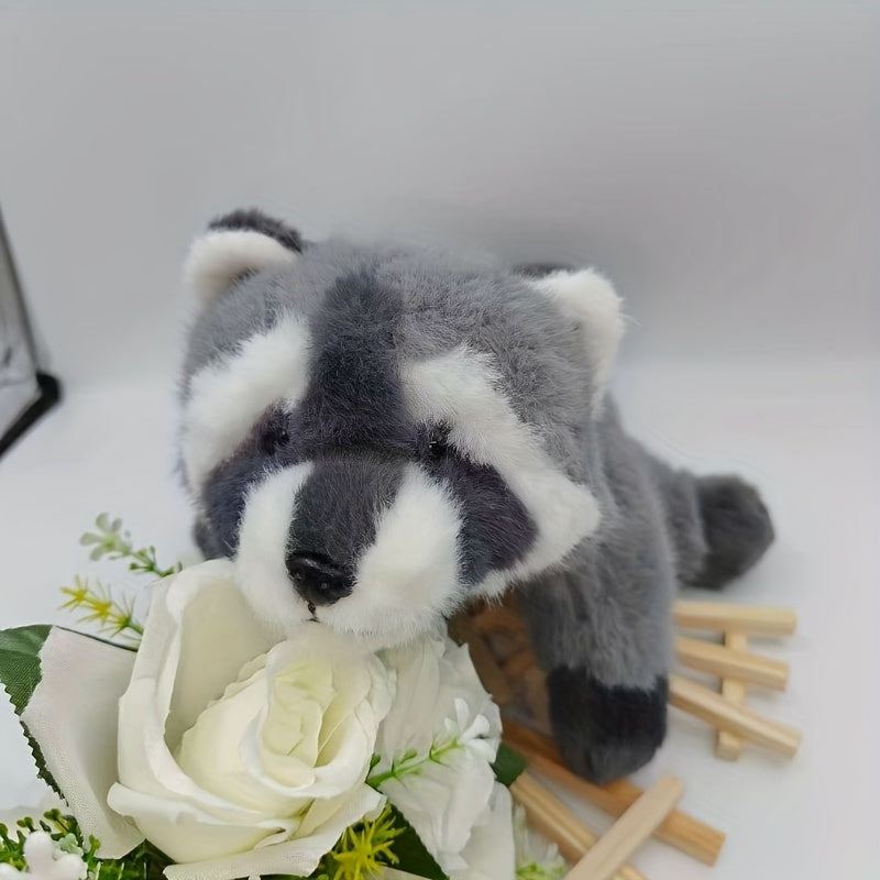 Cute Gray Raccoon Plush Toy Soft Stuffed Animal & Fur Perfect Gift