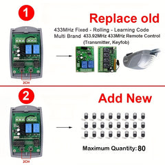 Universal Garage Door Remote Control Receiver 433MHz Fixed & Rolling Code Switch
