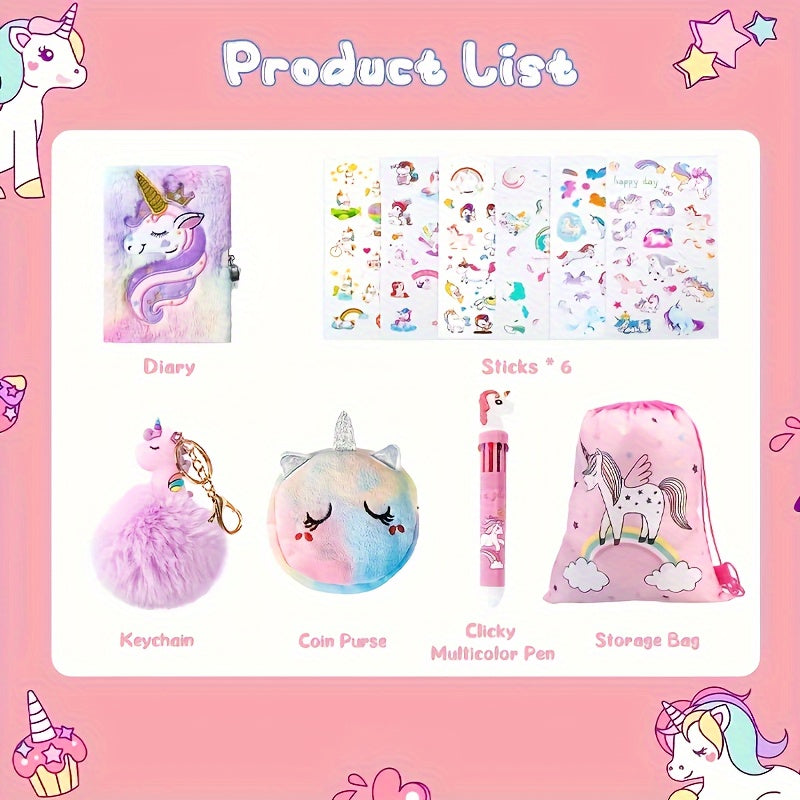 Unicorn Diary Set with Lock and Key Tie Dye Blended Journal