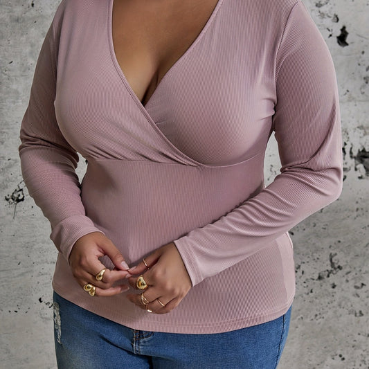  Solid Ribbed Long Sleeve Knit Top