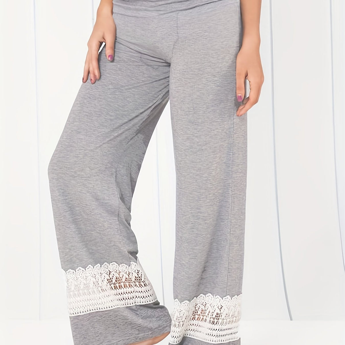  Colorblock Lace Wide Leg Pants