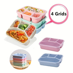 4 Grids Bento Box Student Meal Box Microwave Heating Square Divided Grids