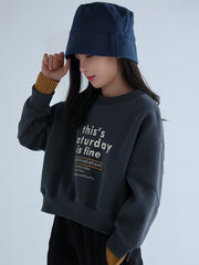 Girls 95 Cotton Thick THIS SATURDAY IS FINE Print Long Sleeve Sweatshirt Tops