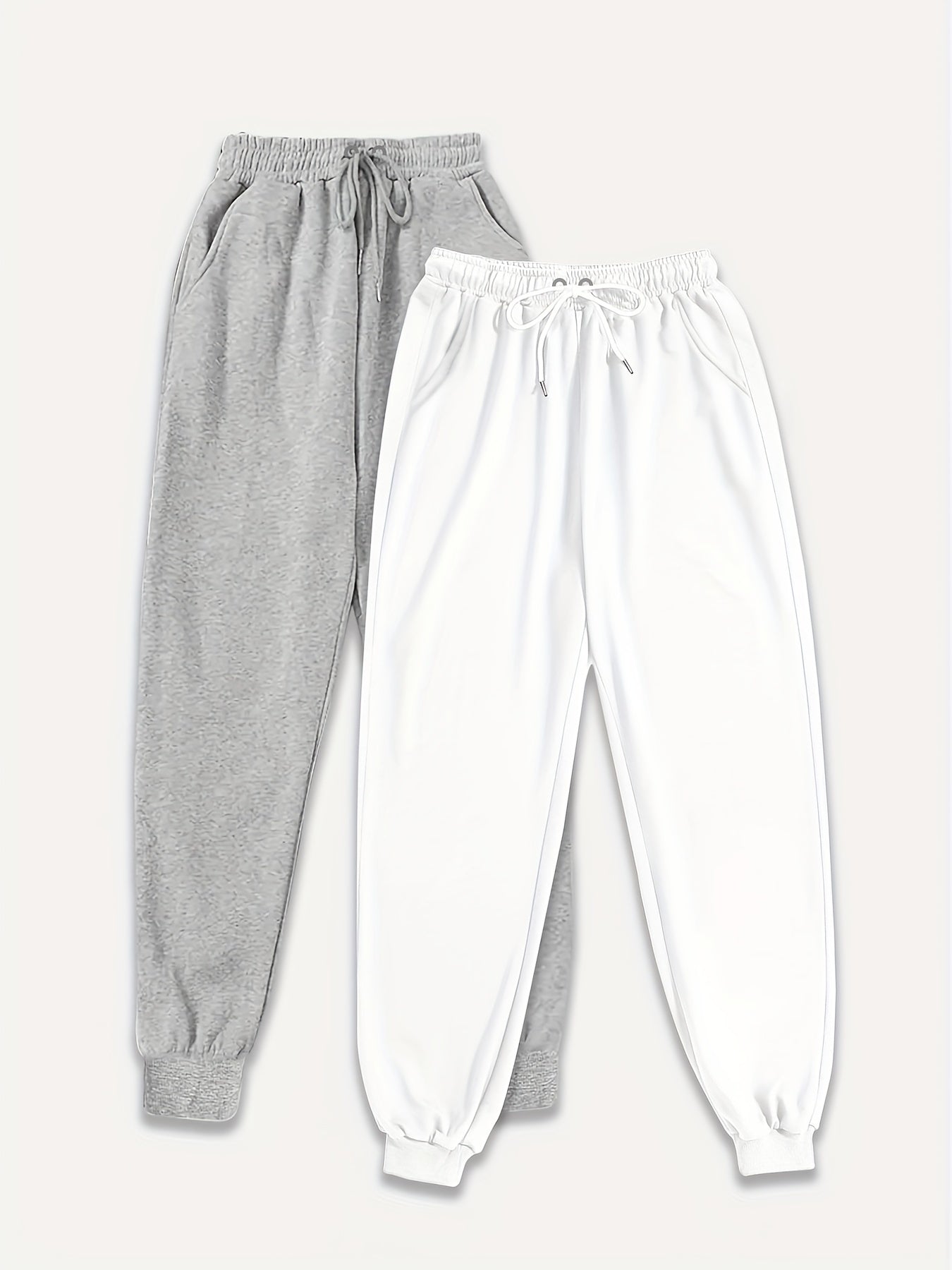 Two Pack High Waisted Sweatpants Solid Drawstring Casual Pants