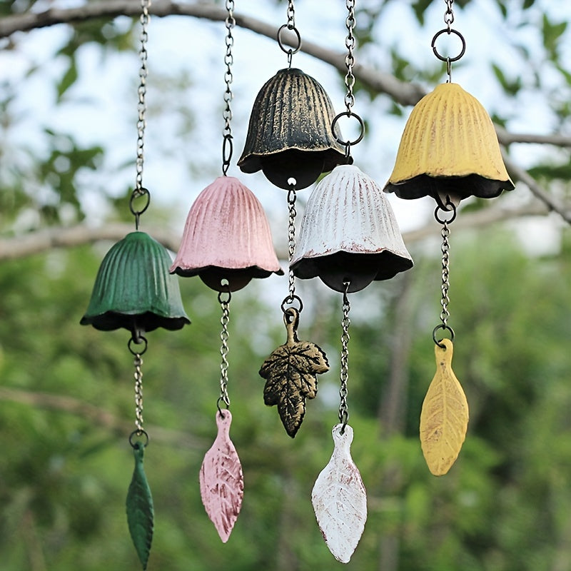 Japanese Cast Iron Wind Chime Hanging Decoration Retro Leaf Bell Outdoor Garden