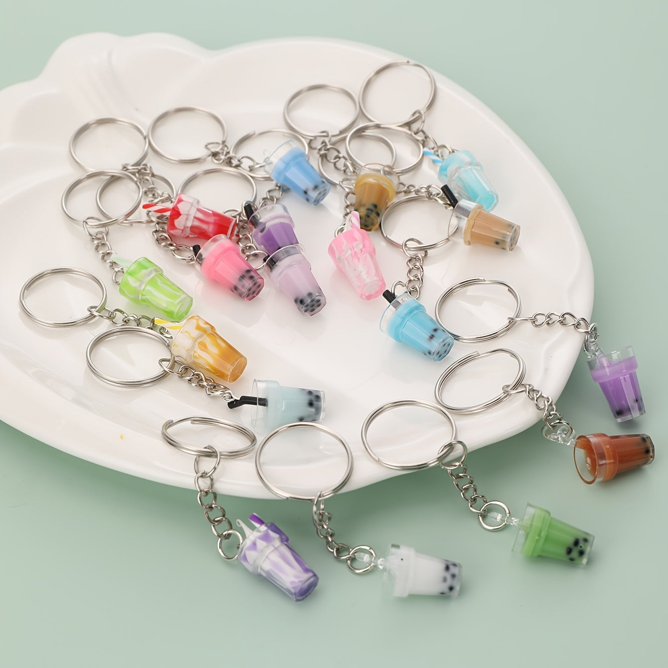 18 PCS Resin Milk Tea Cup Keychain Ice Cream Pendant Bag Accessories Keyring