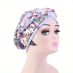 Boho Print Braided Turban Cap Vintage Pre-tied Bonnet Head Wrap Head Scarf