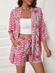  Paisley Print Cardigan & Tie Shorts Set