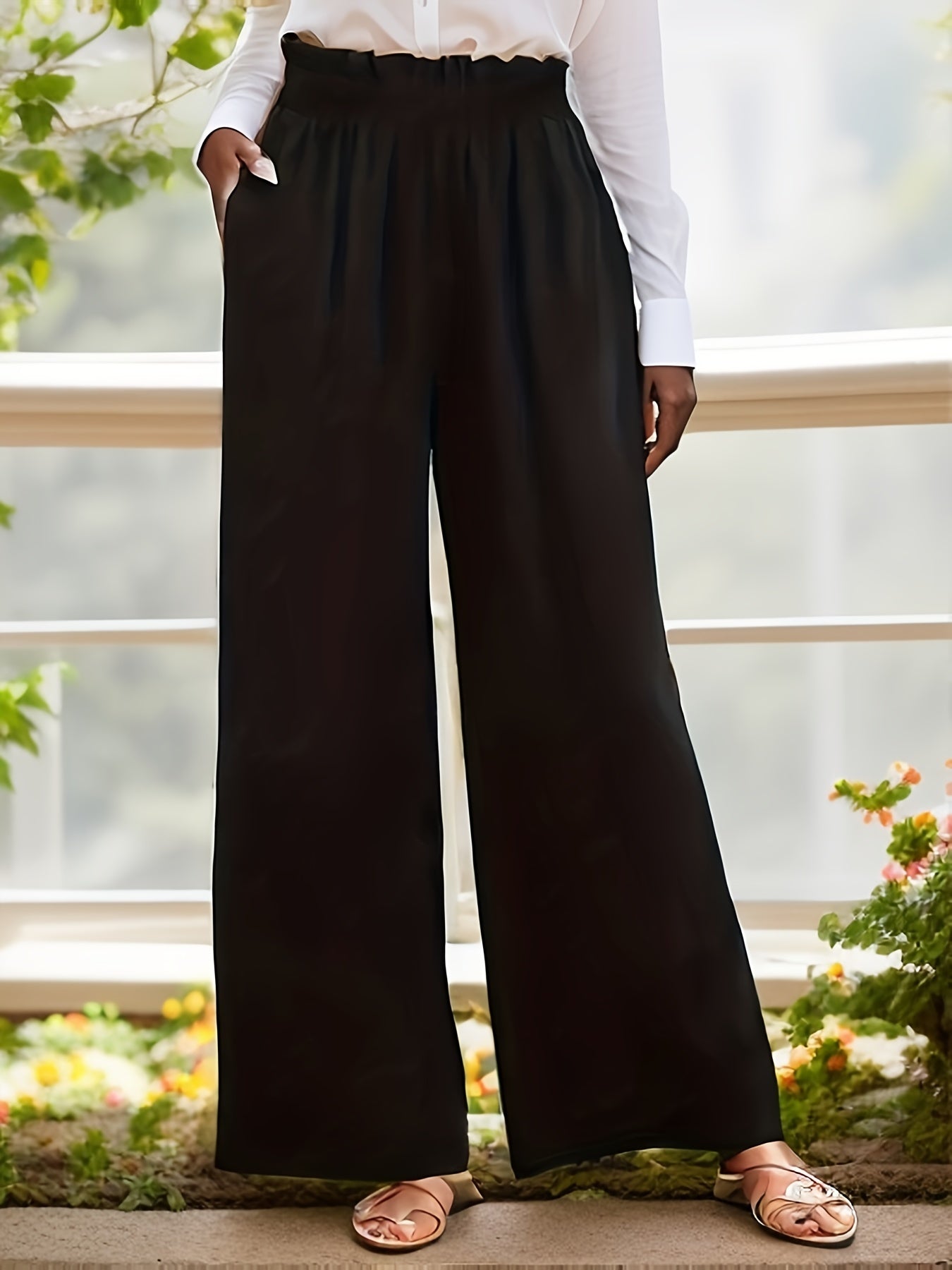  Wide Leg Paperbag Waist Pants With Pockets