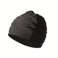 Unisex Pleated Cloth Swimming Cap Ear Protection Breathable Cap