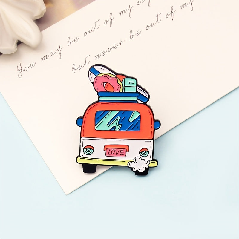 Love Bus Brooch Pin Vintage Style Enamel Jewelry