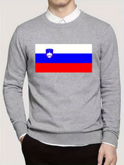 Slovenian Flag Print Men's Knitted Sweater Slim Fit Crew Neck Tops
