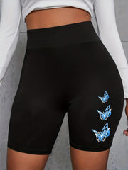 Butterfly Print High Waist Biker Shorts