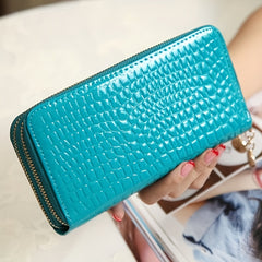 Crocodile Pattern Long Wallet with Double Zipper