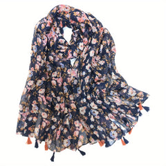 Boho Floral Tassel Scarf Vintage Shawl Windproof Head Wrap
