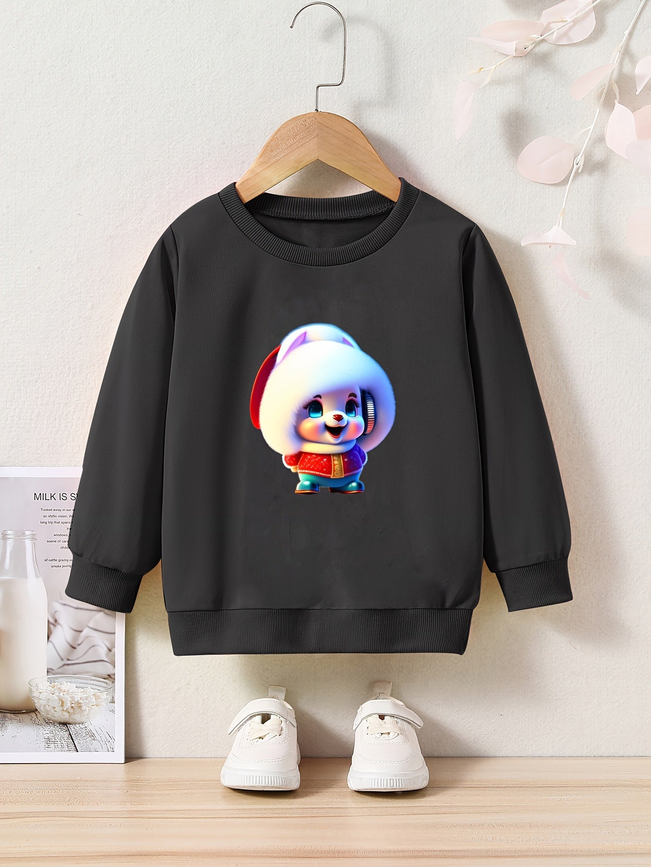 Cartoon Pattern Girls Sweatshirt Long Sleeve Crew Neck Kids Clothing