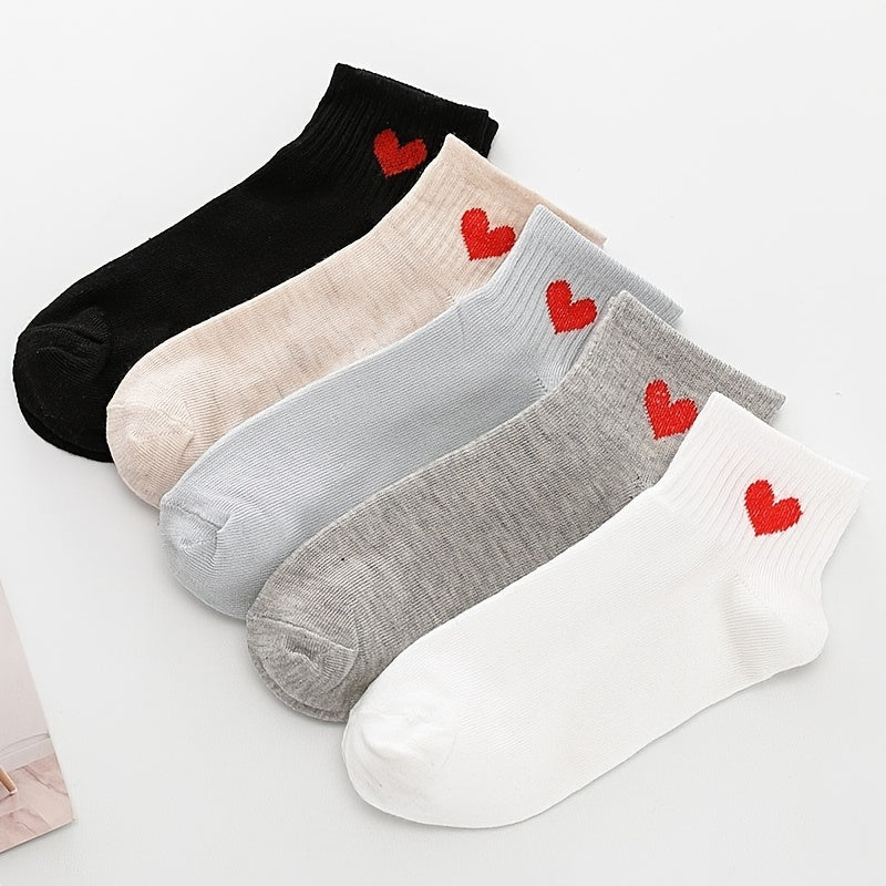 5 Pairs Heart Ankle Socks Comfortable Breathable Stockings
