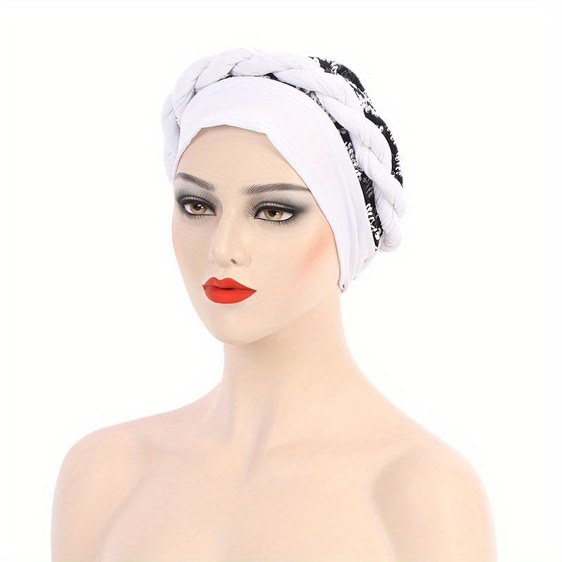 Sequin Braided Beanies Head Wrap Turban Chemo Hat Soft Headscarf