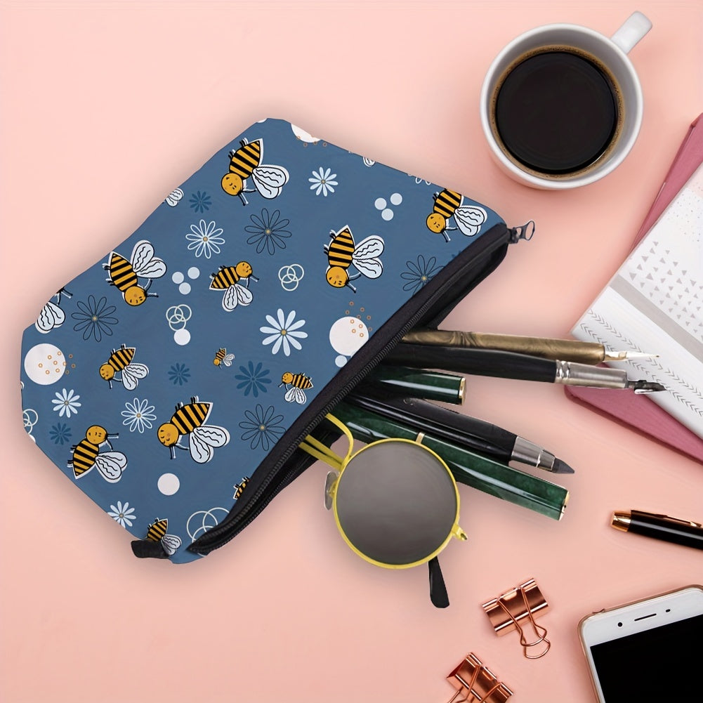 Water Resistant Bee Print Toiletry Bag for Travel and Cosmetic Organization