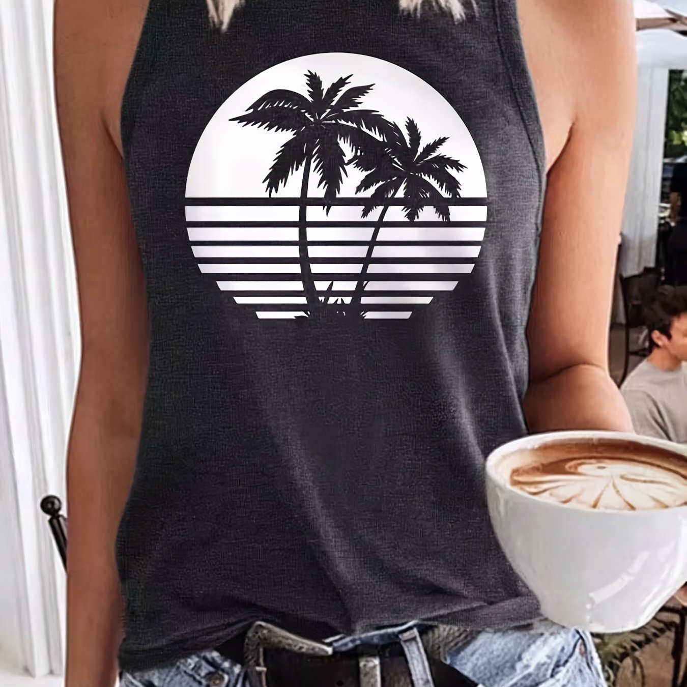 Graphic Print Sleeveless Tank Top Women's Clothing