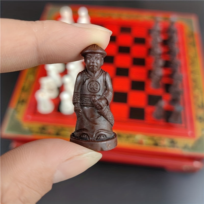 Vintage 3D Resin Chess Pieces Wooden Table Chess Game