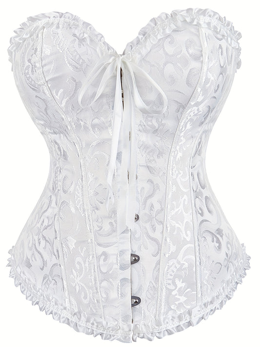 Floral Jacquard Underbust Corset Zip Lace Back