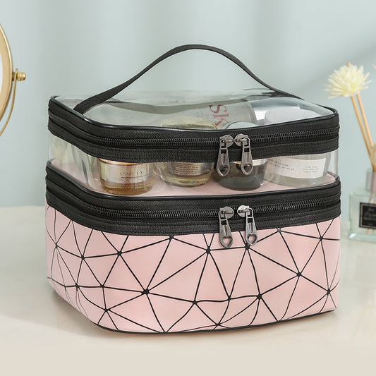 Waterproof Clear PVC Double Layer Makeup Bag Organizer Portable Travel Cosmetic