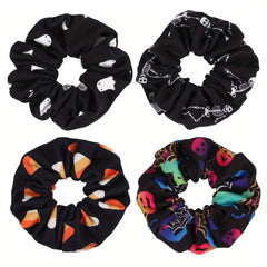 Halloween Scrunchies Hair Ties Pumpkin Hair Ropes Skull Hair Rings