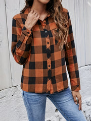  Plaid Print Long Sleeve Button Up Collar Shirt Top