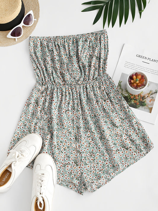 Boho Ditsy Floral Off Shoulder Jumpsuit Short Length