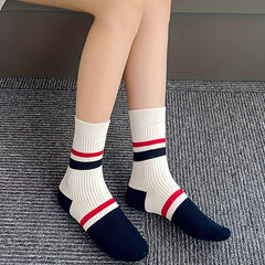 5 Pairs Women's Striped Crew Socks Combo Pack