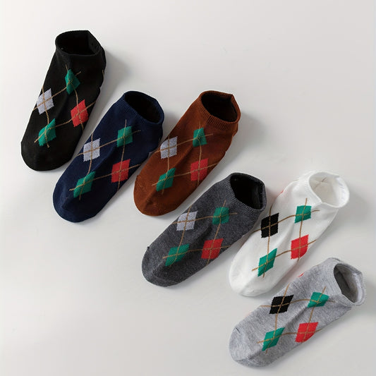 6 Pairs Argyle Ankle Socks for Women, Soft & Lightweight College Style Stockings