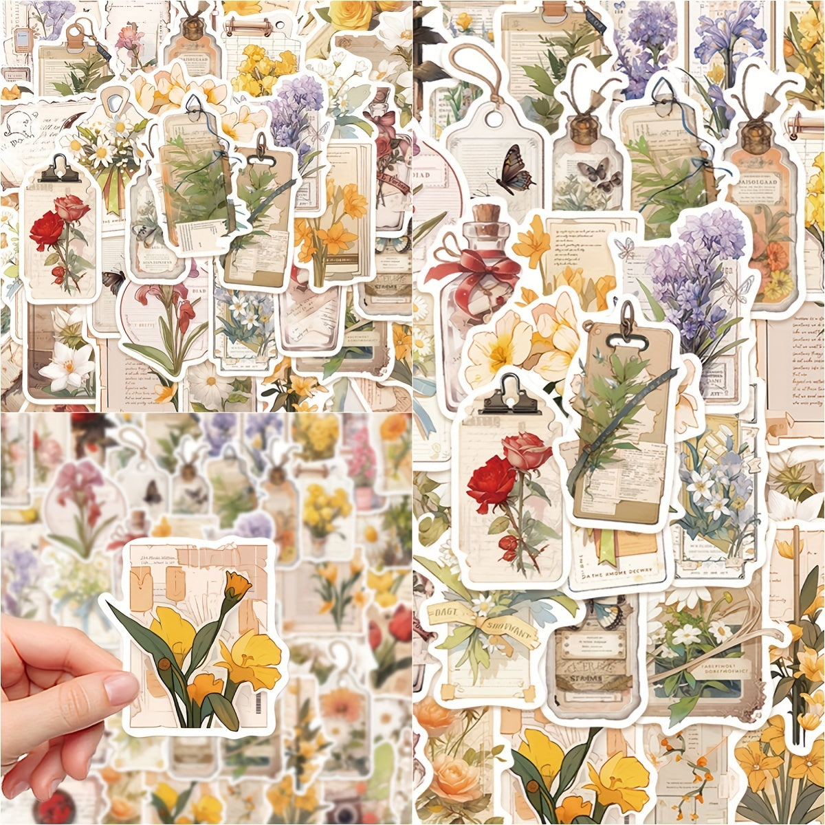 50pcs Flower Time Series Phone Case Stickers Waterproof DIY Decoration