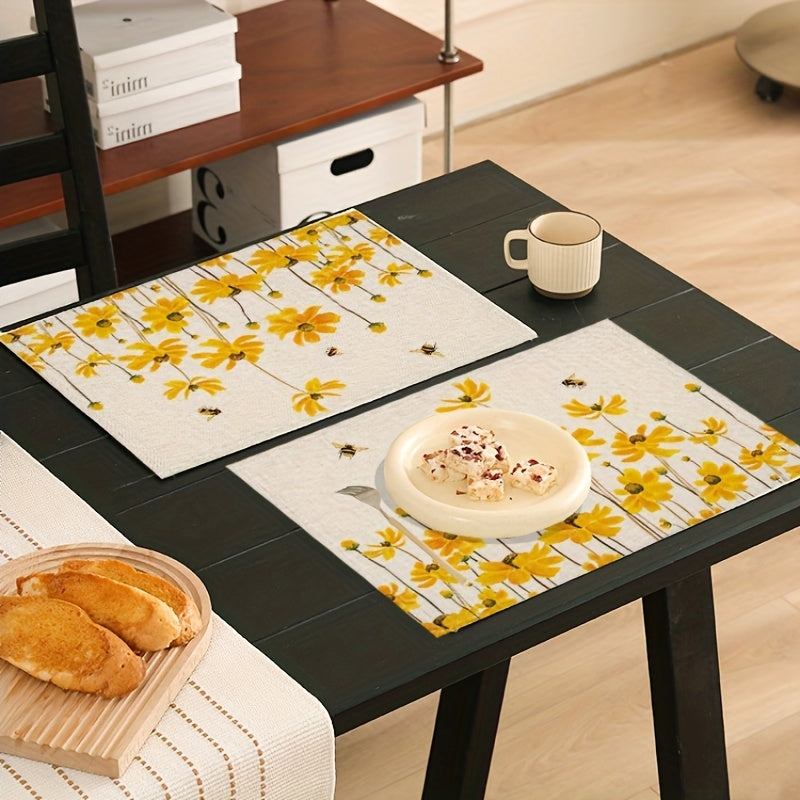 Yellow Flower Bee Placemat 16.53x12.5 Linen Scene Decor