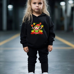 Elf Print Girls Hoodies Jogger Pants Set for Sports Spring Fall