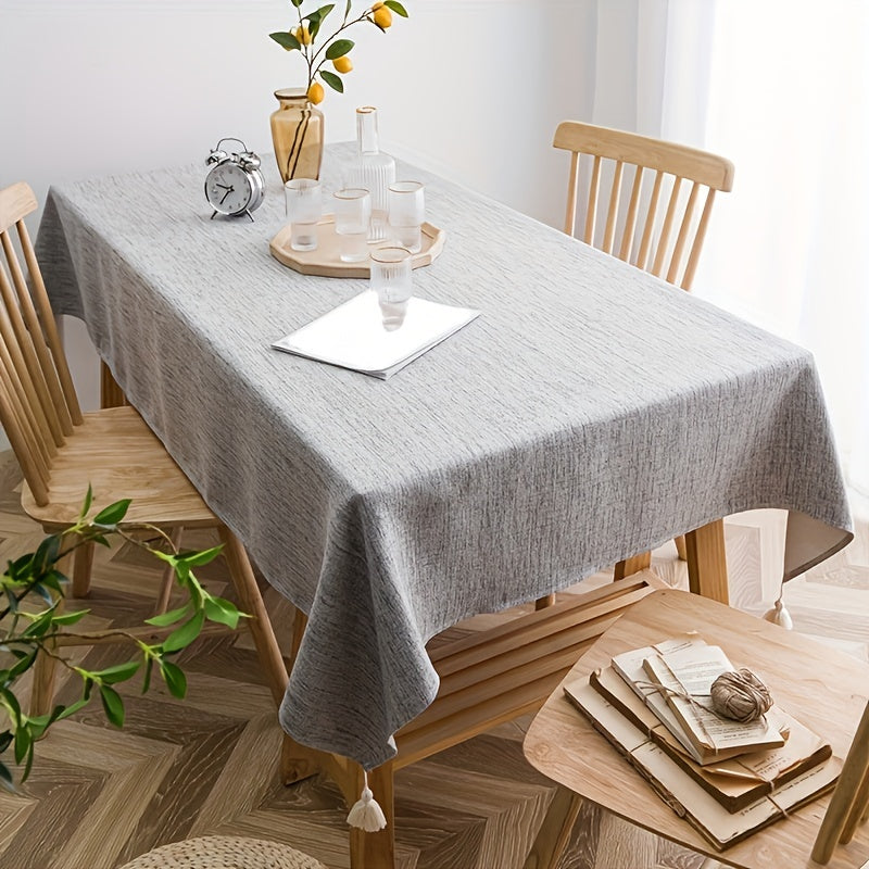 Boho Linen Tablecloth with Tassels for Dining Room, Beige