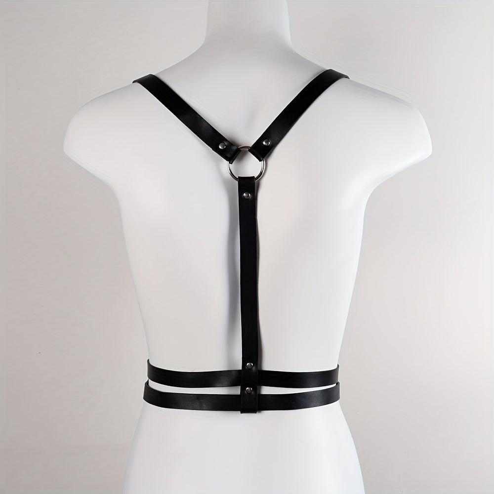 Double Layer Chest Harness Belt Punk PU Leather Waistband Gothic Corse
