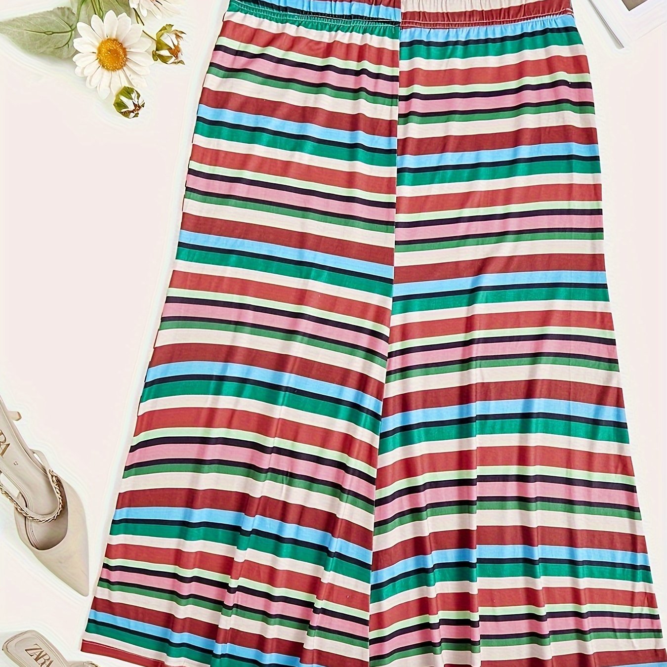  Colorful Stripe Print Midi Skirt