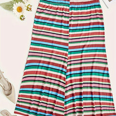  Colorful Stripe Print Midi Skirt