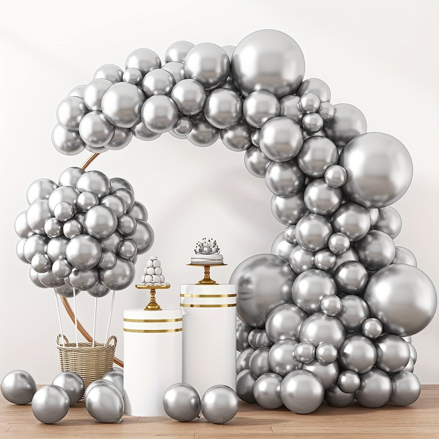 129pcs Silvery Metallic Balloons Kit for Party Graduation Wedding Holiday