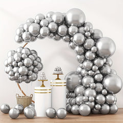 129pcs Silvery Metallic Balloons Kit for Party Graduation Wedding Holiday