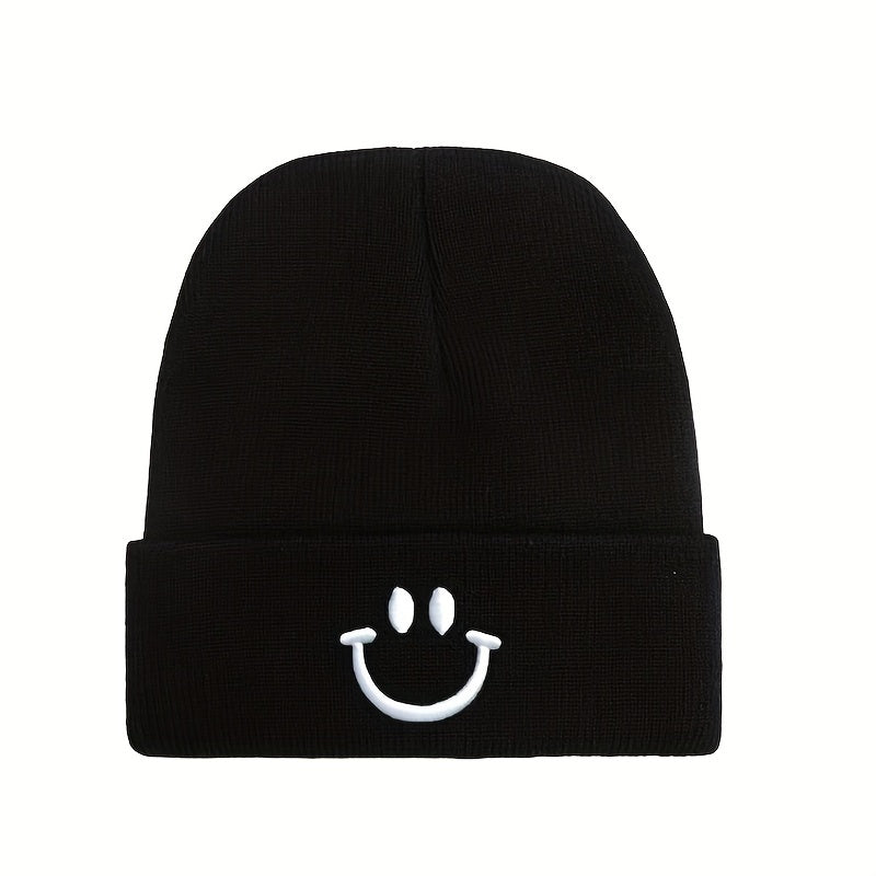 Knitted Hat with Happy Face Embroidery for Men and Women