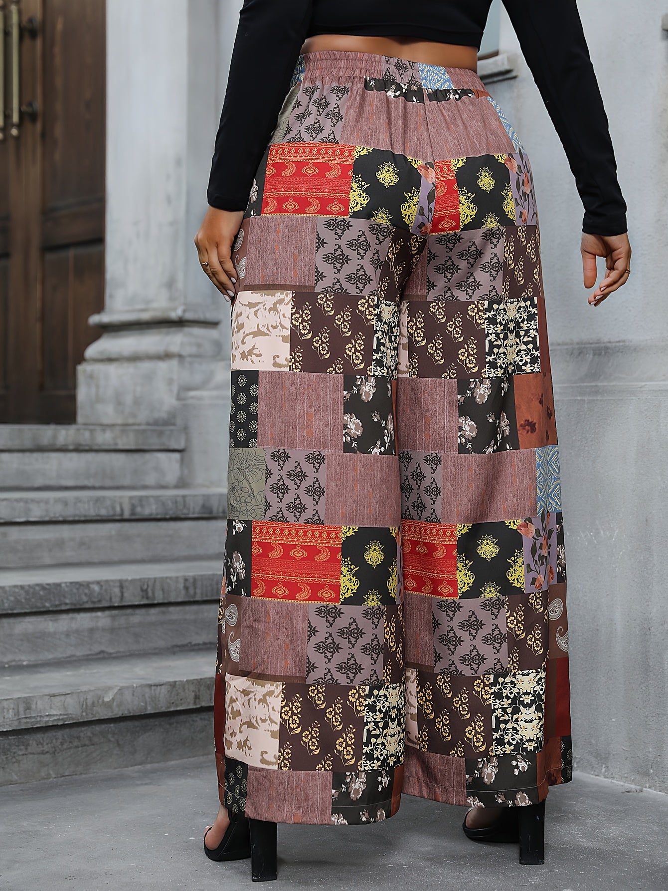  Boho Patchwork Print Drawstring Pants
