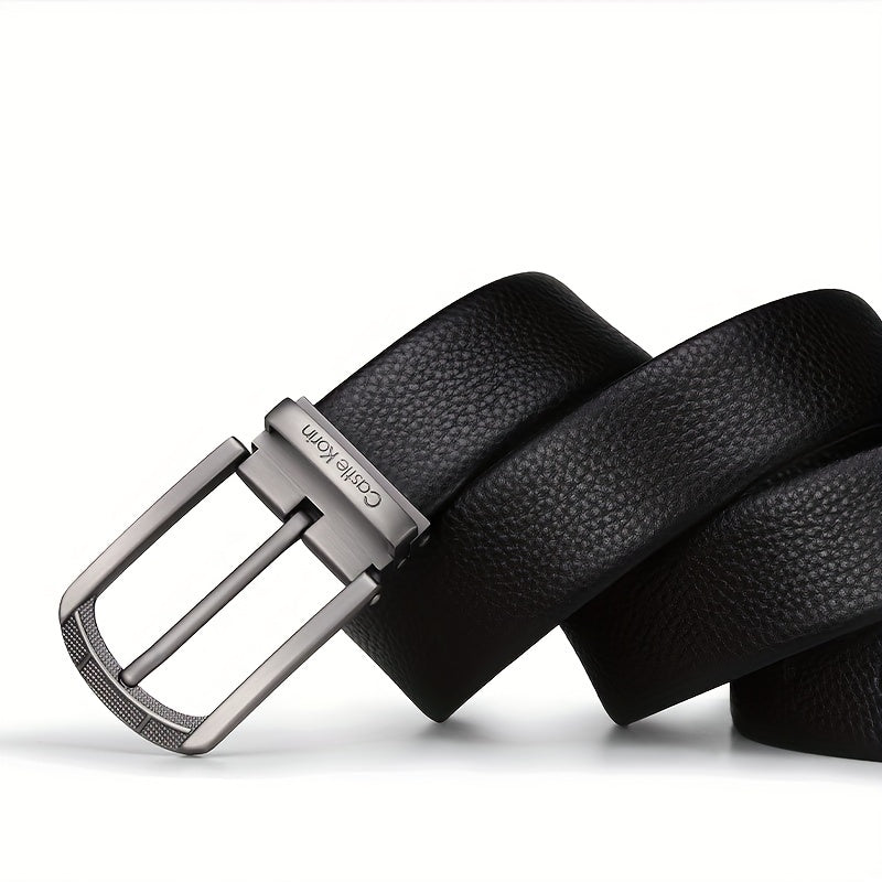 Men's Genuine Leather Belt with Alloy Pin Buckle