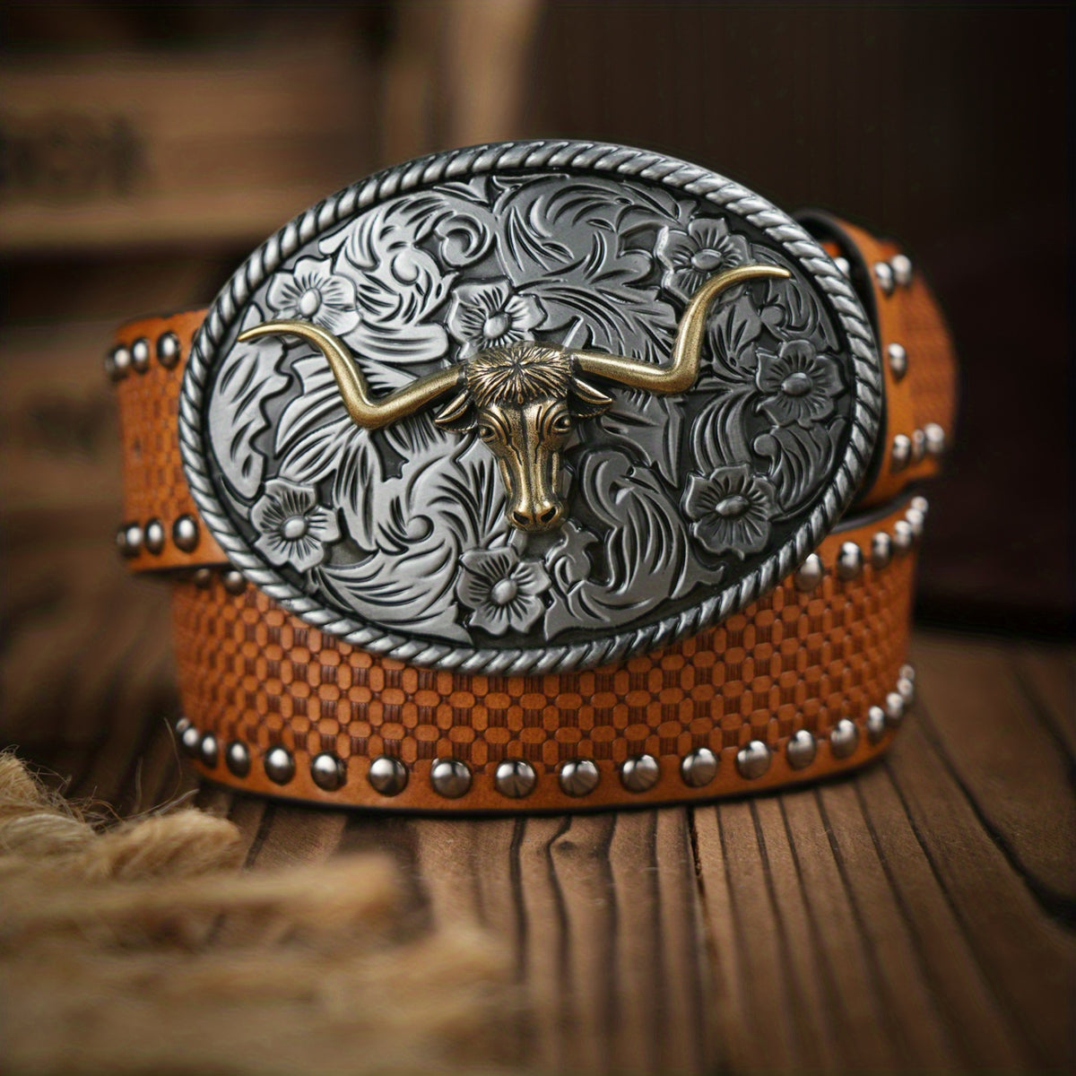 Vintage Bull Pattern Leather Belt For Men