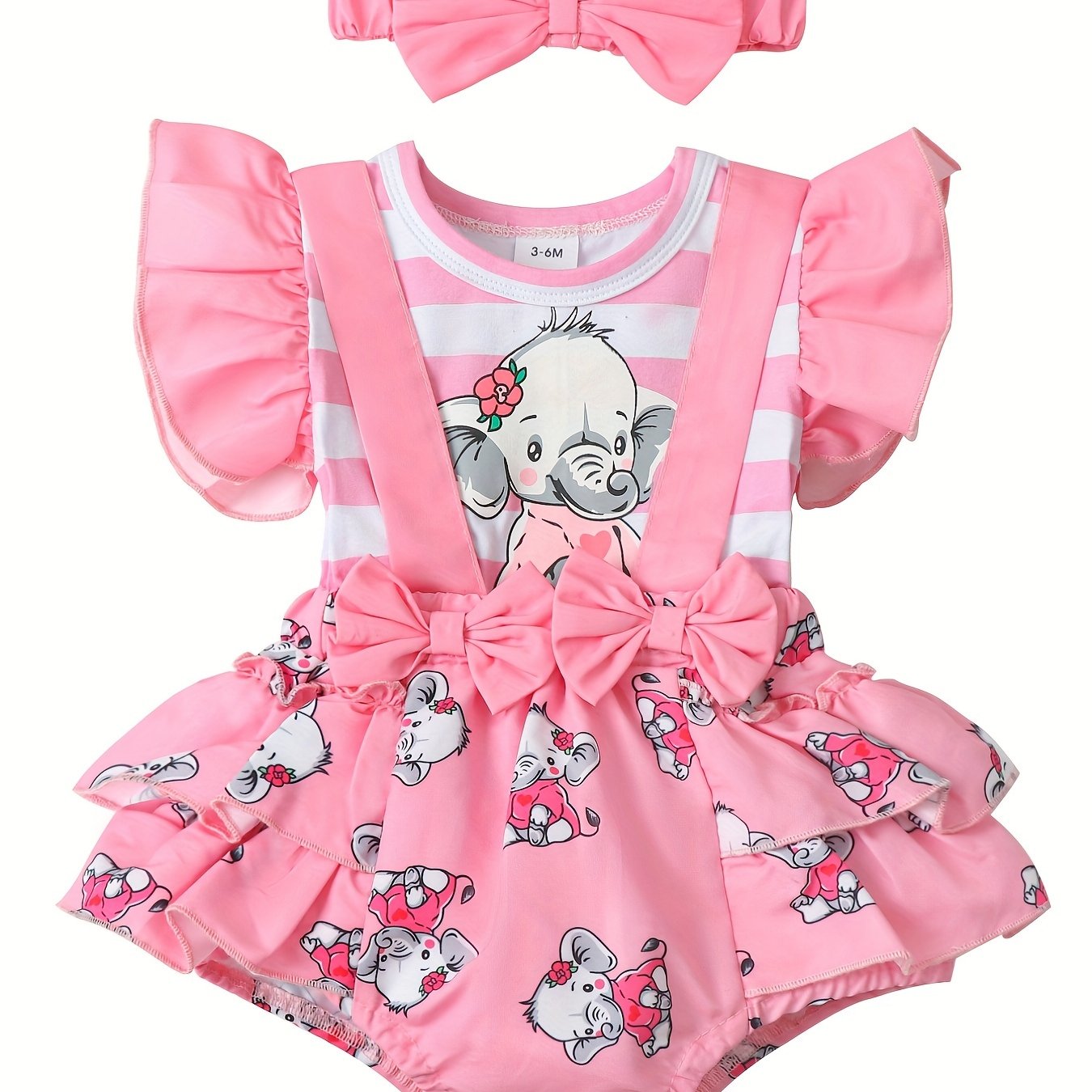 2pcs Baby Girls Elephant Fly Sleeve Onesie & Headband Set