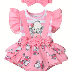 2pcs Baby Girls Elephant Fly Sleeve Onesie & Headband Set