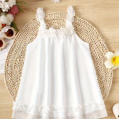 Baby Girls Flower Suspenders Sleeveless Dress & Headband 2pcs Set