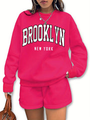 Casual Two-piece Set Long Sleeve Pullover & Shorts Outfit Women's Clothing